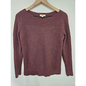 Loft Outlet Womens Burgundy Knit Crewneck‎ Sweater Size S Ribbed Long Maroon